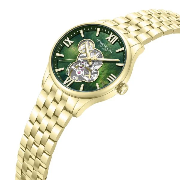 Kenneth Cole Automatic Automatic Green Dial Golden Stainless Steel Strap Watch For Men