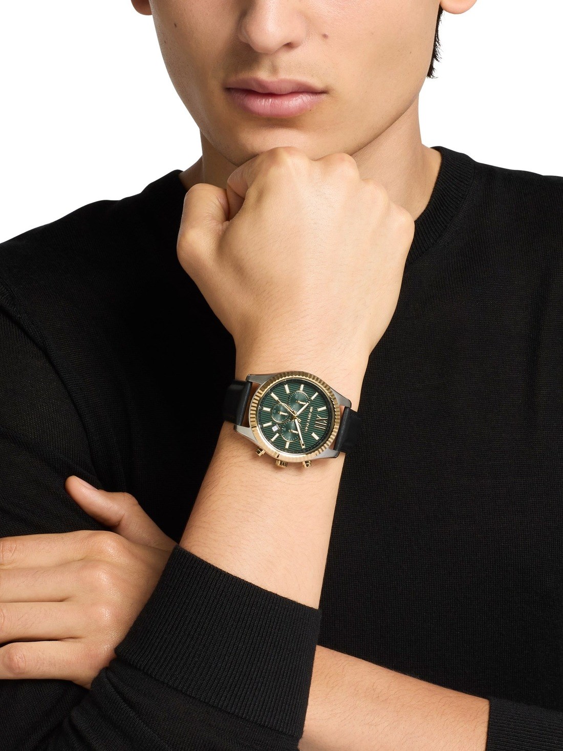 Michael Kors Lexington Chronograph Black Leather Watch