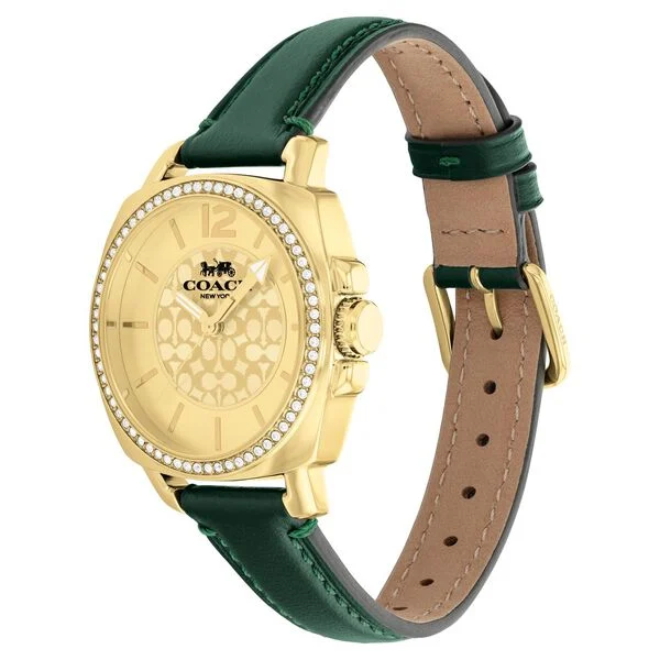 Coach Quartz Analog Golden Dial Leather Strap Watch for Women