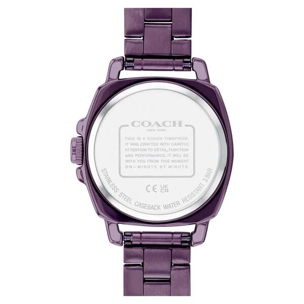 Coach Quartz Analog Purple Dial Stainless Steel Strap Watch for Women