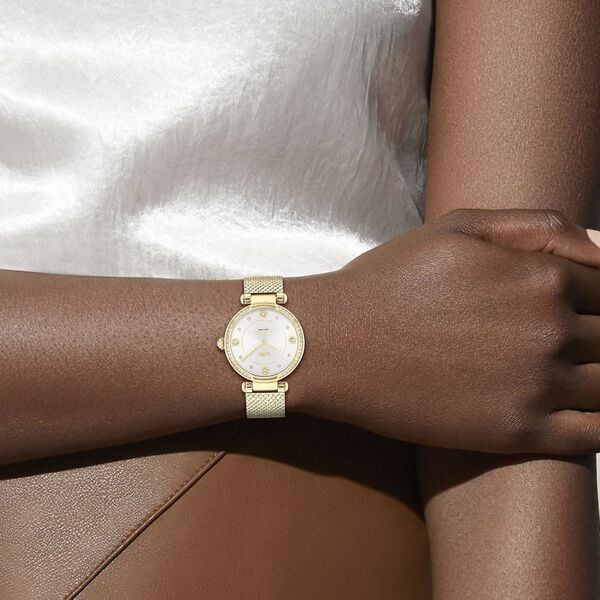 Coach Quartz Analog Silver Dial Golden Colour Stainless Steel Strap Watch For Women