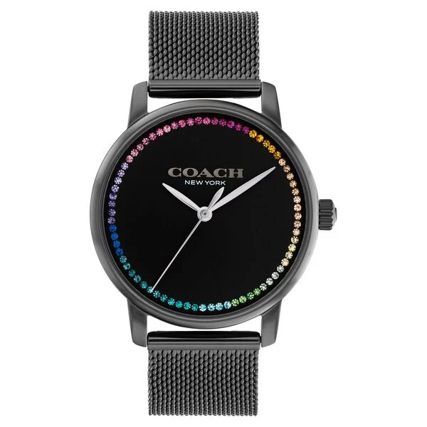 Coach Quartz Analog Black Round Dial Black Stainless Steel Strap Watch For Women