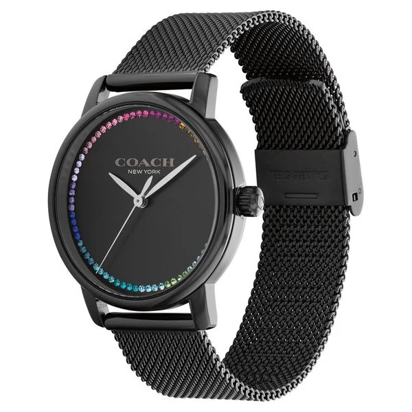 Coach Quartz Analog Black Round Dial Black Stainless Steel Strap Watch For Women