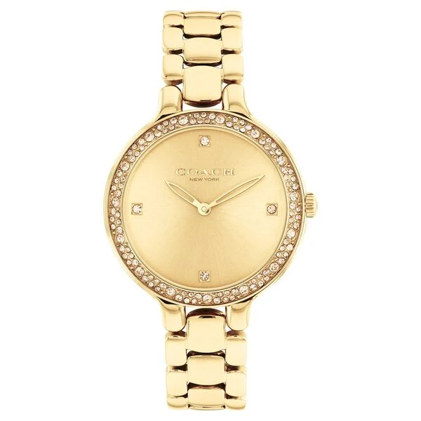 Coach Quartz Analog Golden Dial Golden Stainless Steel Strap Watch For Women