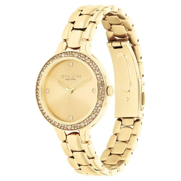 Coach Quartz Analog Golden Dial Golden Stainless Steel Strap Watch For Women
