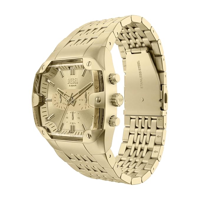 Diesel Spiked Cushion Gold Quartz Stainless Steel Watch