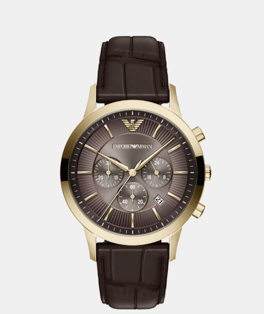 Men Quartz Brown Dial Chronograph Leather Watch