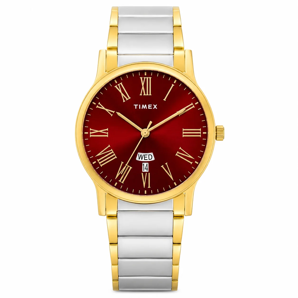 Timex Men's Day & Date Red Dail, Two-Tone Watch