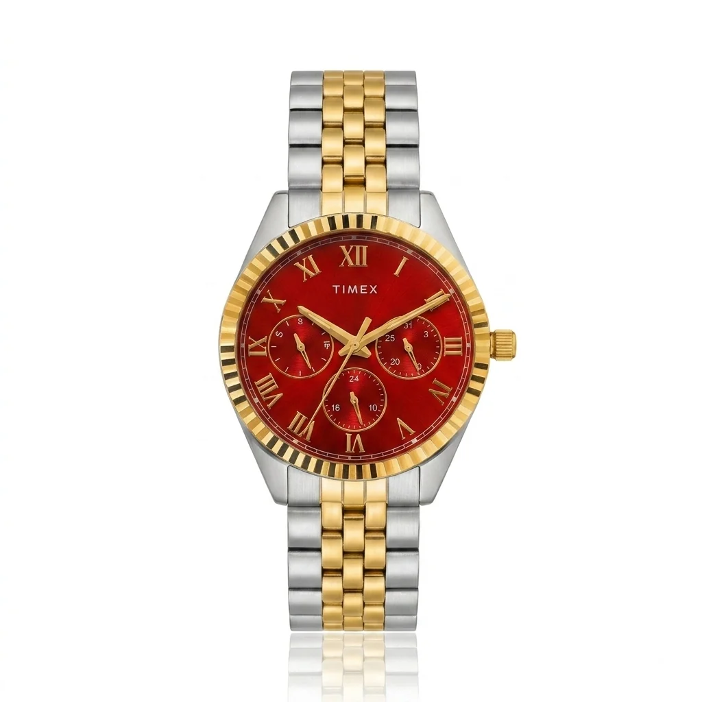 Timex Women's Multifunction Red Dial Two-Tone Watch