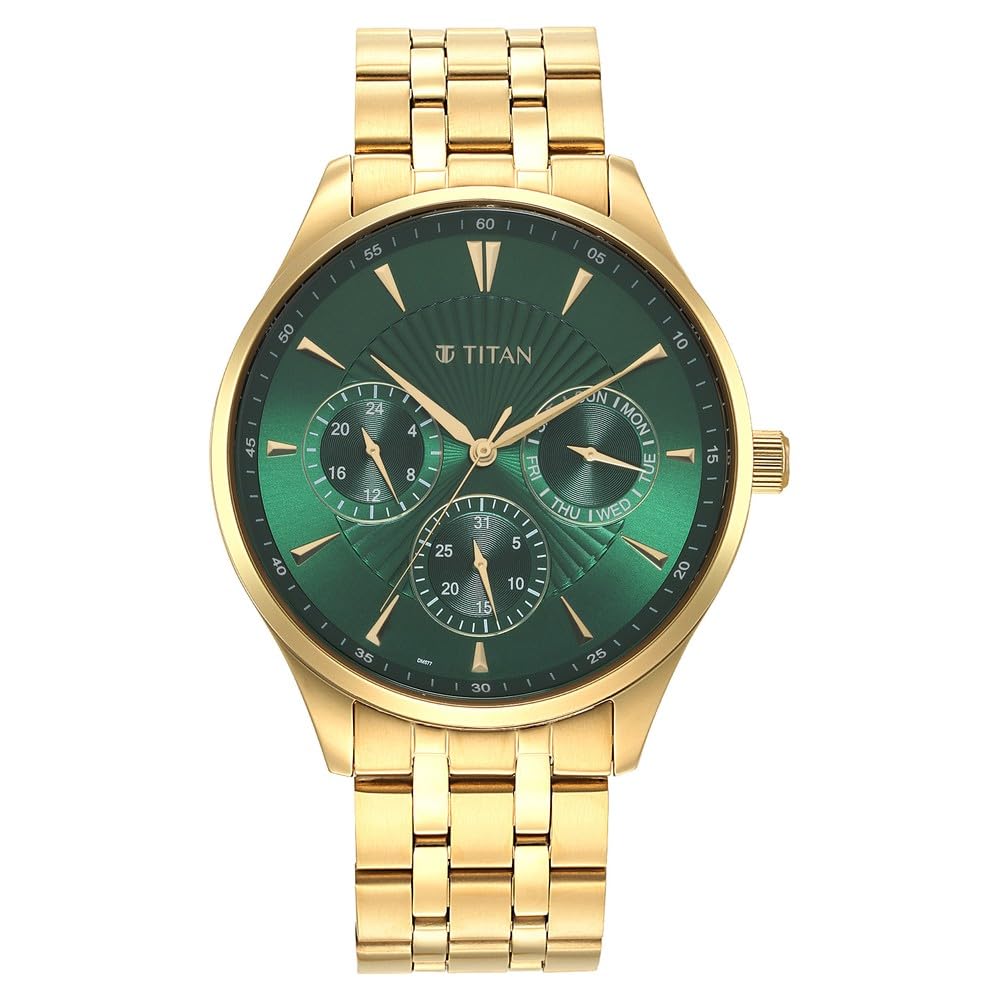 Titan Opulent LII Quartz Multifunction Green Dial Rose Gold Stainless Steel Strap Watch for Men