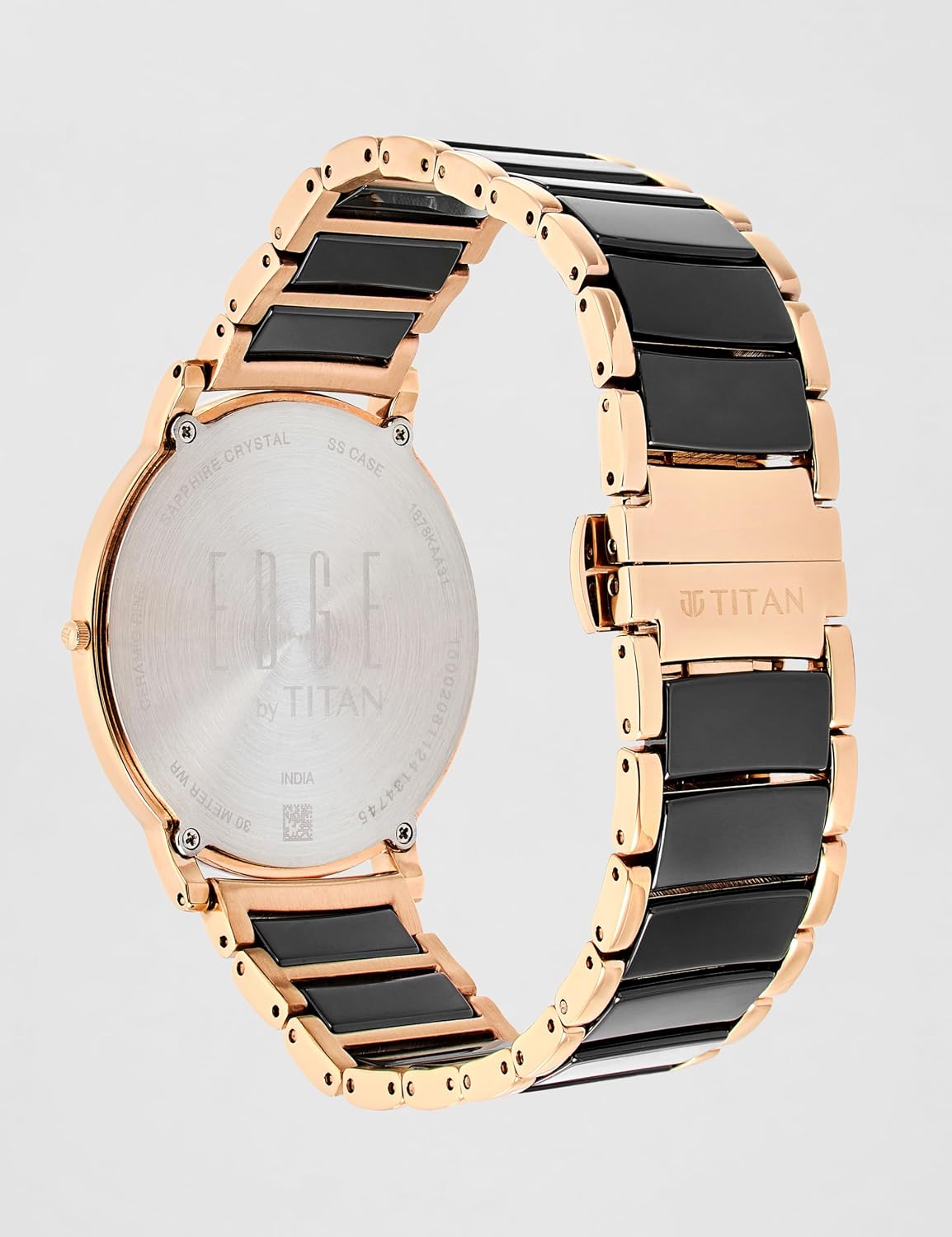 Titan Edge Fusion Quartz Analog Black Dial Two Toned Black Ceramic & Rose Gold Steel Strap Watch for Men