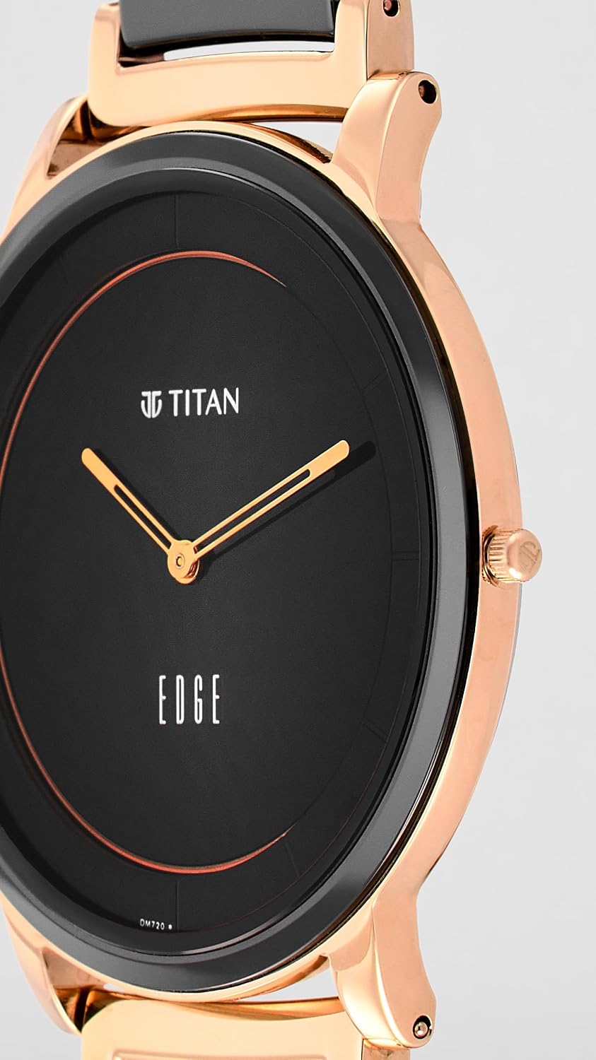 Titan Edge Fusion Quartz Analog Black Dial Two Toned Black Ceramic & Rose Gold Steel Strap Watch for Men
