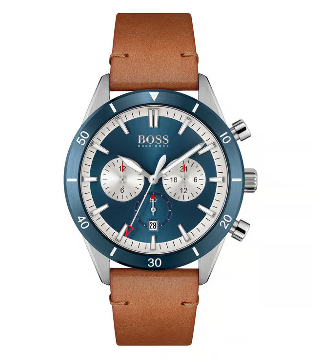 Hugo Boss Santiago Multifunction Blue Round Luminous Dial Men's Leather Watch