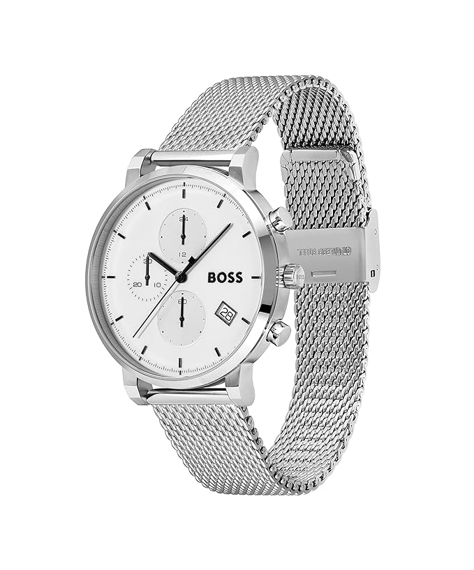 BOSS Integrity Qtz Fashion Chrono White Round Dial Men's Watch|Stainless Steel Material|Silver Color Band