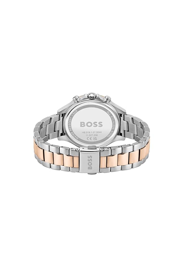 HUGO BOSS Hera Qtz Multifunction Silver White Round Dial Women's Watch|Two Tone Stainless Steel Material|Silver Color Band