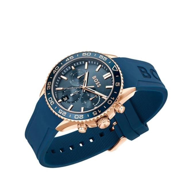 BOSS Runner Qtz Fashion Chrono Blue Round Dial Men's Watch|Silicone Material|Blue Color Band