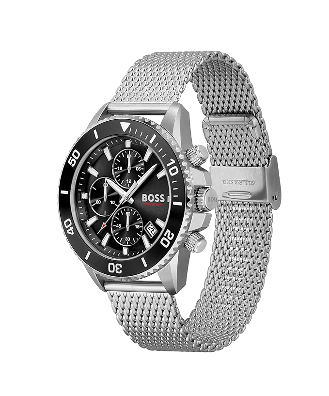 Boss Admiral Qtz Fashion Chrono Black Dial Men's Watch|Stainless Steel Material|Silver Color Band