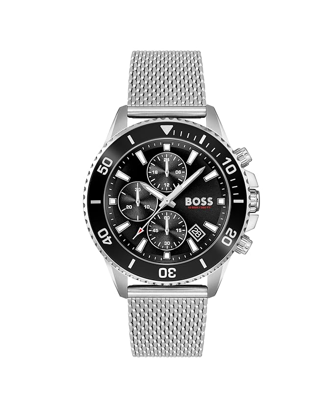 Boss Admiral Qtz Fashion Chrono Black Dial Men's Watch|Stainless Steel Material|Silver Color Band