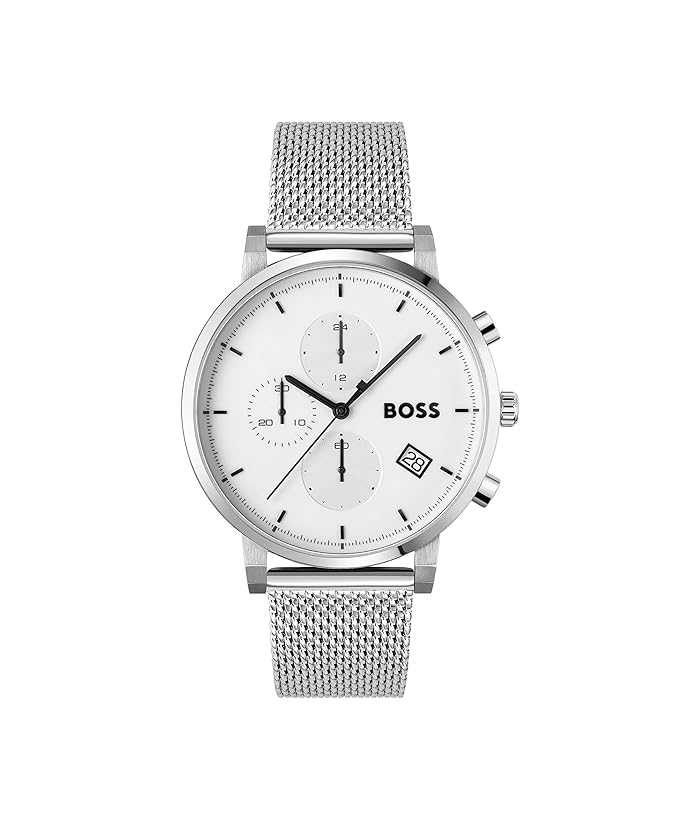 BOSS Integrity Qtz Fashion Chrono White Round Dial Men's Watch|Stainless Steel Material|Silver Color Band
