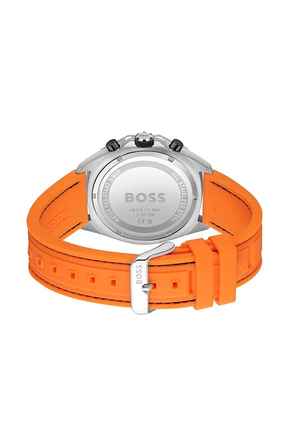Hugo Boss Mens Silicone Boss Energy Analog Black Dial Watch-Band Color:Orange
