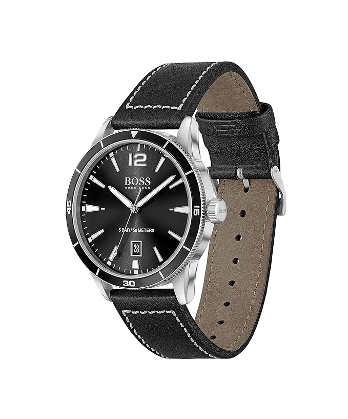 Hugo Boss Leather Drifter Analog Black Dial Men Watch-Black Band