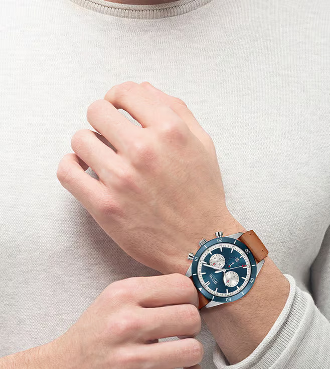 Hugo Boss Santiago Multifunction Blue Round Luminous Dial Men's Leather Watch