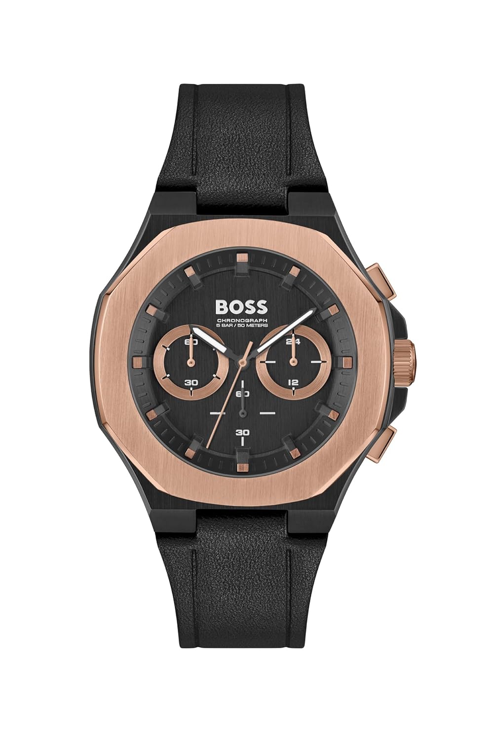 BOSS Taper Qtz Fashion Chrono Black Dial Men's Watch|Leather Material|Black Color Band