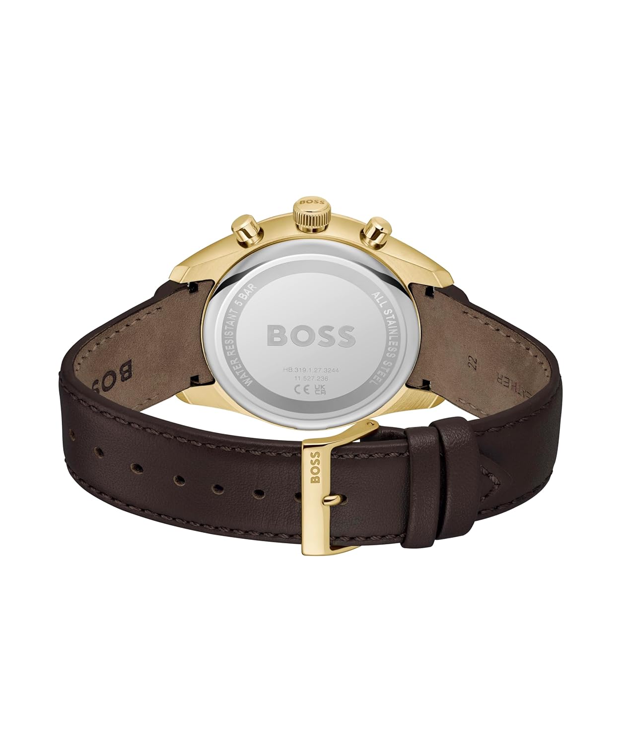 BOSS Grand Prix 44 Qtz Fashion Chrono Silver White Round Dial Men's Watch|Brown Leather Material|Brown Color Band