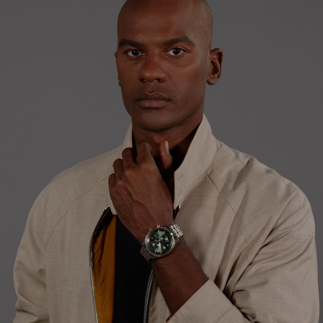 BOSS Hugo Skytraveller Qtz Analog Fashion Chrono Green Round Dial Men's Watch|Stainless Steel Material|Silver Color Band