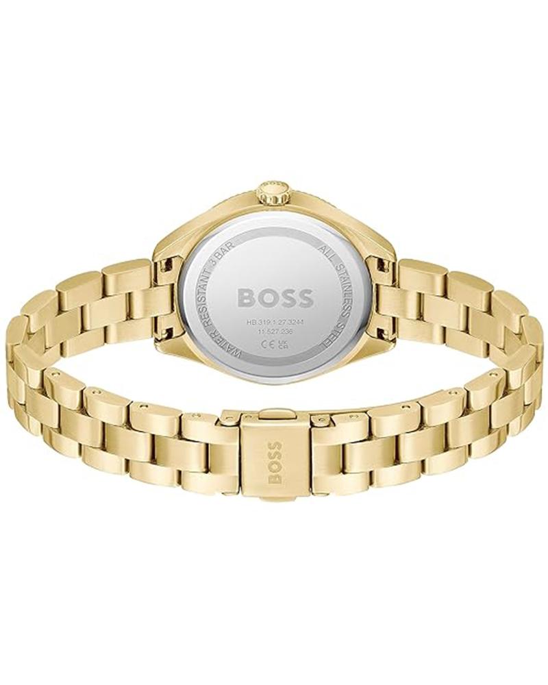 HUGO BOSS Sage Qtz Basic Green Round Dial Women's Analog Watch|Ionic Plated Thin Gold Steel Material|Gold Color Band