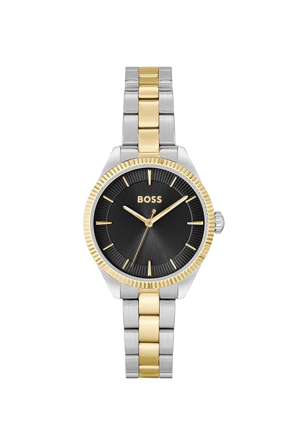 Hugo BOSS Boss Sage Qtz Basic Black Round Dial Multicolor Strap Women's Analog Watch|Two Tone Stainless Steel Material|Silver Color Band