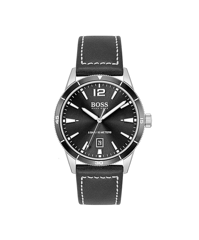 Hugo Boss Leather Drifter Analog Black Dial Men Watch-Black Band
