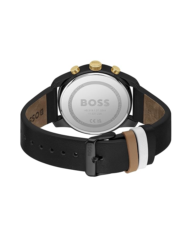 Hugo Boss Trace Leather Analog Men's Watch-Black Dial Black Coloured Strap