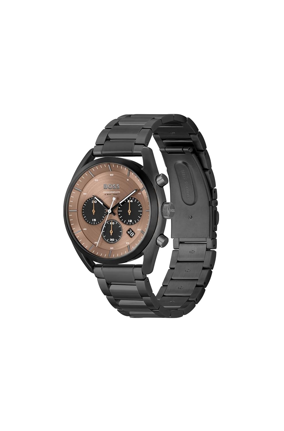 BOSS Top Qtz Fashion Chrono Brown Round Dial Men's Analog Watch|Ionic Plated Black Steel Material|Black Color Band