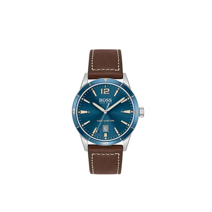 Hugo Boss Leather Hugo Drifter Analog Blue Dial Men Watch-Brown Band