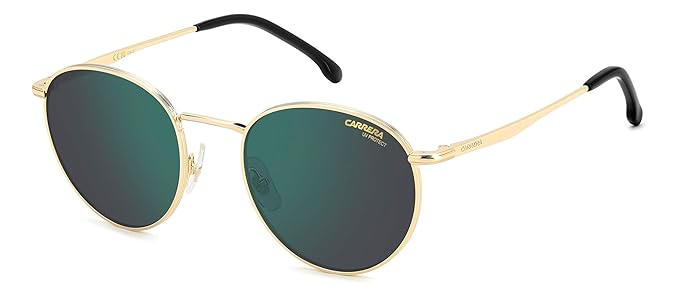Carrera|Gold Full Frame Round Sunglasses|100% UV Protected (Uv 400) Green Reflector Mirror Lens|Men's & Women's|